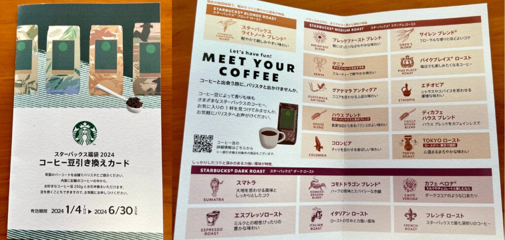 スタバ福袋2024のコーヒー豆引換カード